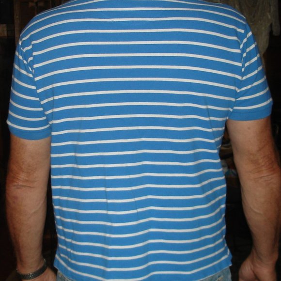 Basic Editions Classic Fit Men's Blue & White Striped Short Sleeve Polo Size LG - Picture 3 of 5